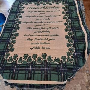 Irish Blessing Green Plaid Throw Blanket with Shamrock Border